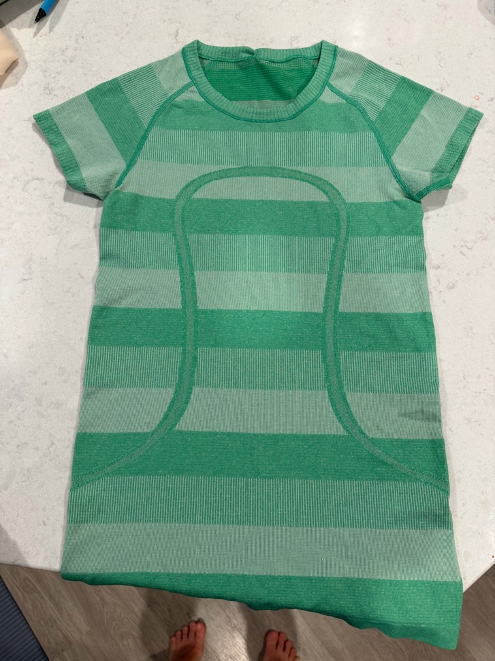 lululemon athletica Green Striped Short Sleeve swiftly t shirt